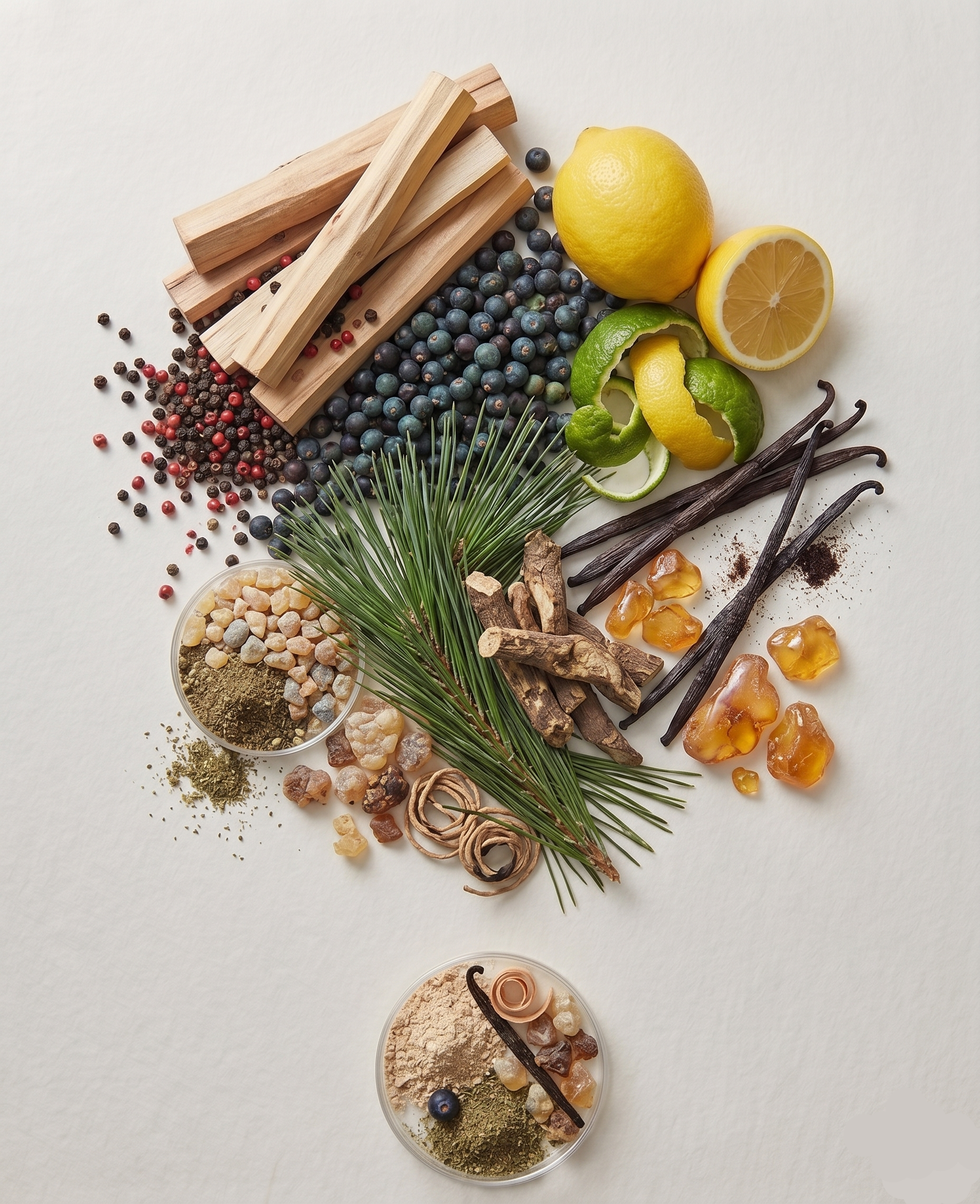 Tsuki Dust perfume ingredients – citrus fruits, woods, and earthy notes blended into a refined dupe of Byredo Gypsy Water.